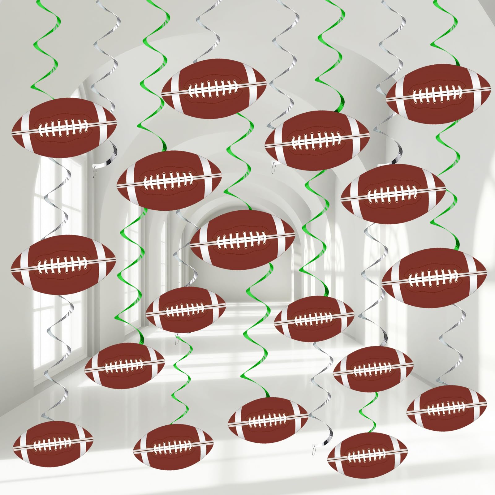 48Pcs Football Party Decorations Hanging Swirls, Football Theme Party Supplies Birthday Football Sports Cutouts Foil Streamers Wall Ceiling Hanging Spirals Decor for Boys Kids Men