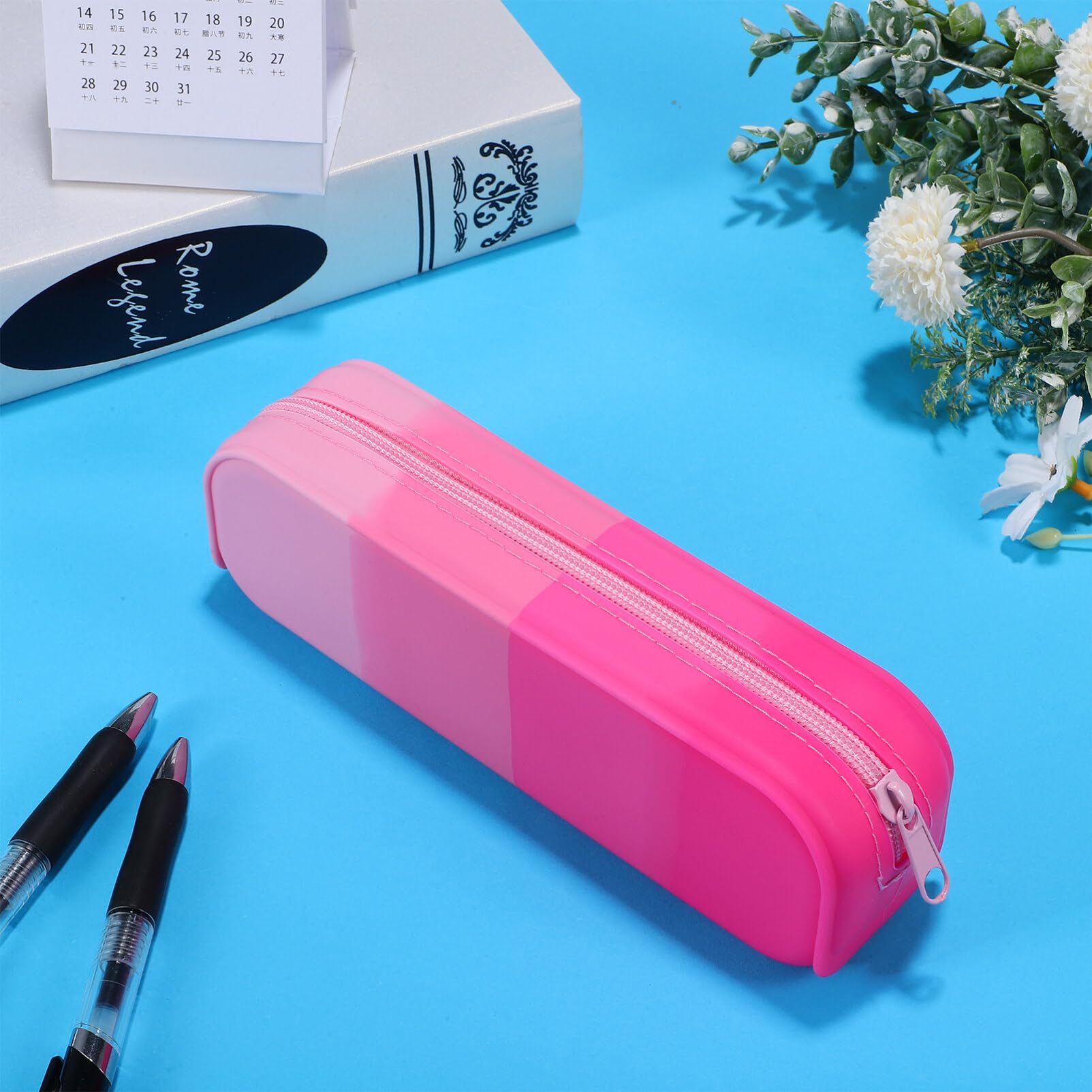 Silicone Pencil Case Pouch Bag Candy Color Pencil Case Cute Pen Case Silicone Pencil Case Small Cute Aesthetic Zipper Pencil Pouch for Travel Cosmetics Makeup (Pink)