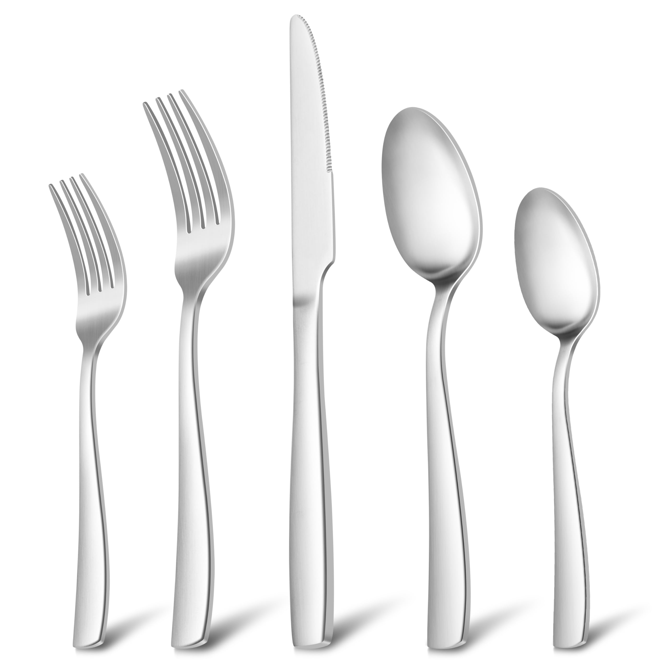 E-far Matte Silverware Set for 4, 20 Pieces Stainless Steel Flatware Eating Utensils Set for Home Kitchen Restaurant, Metal Forks Spoons and Knives with Square Handle, Dishwasher Safe