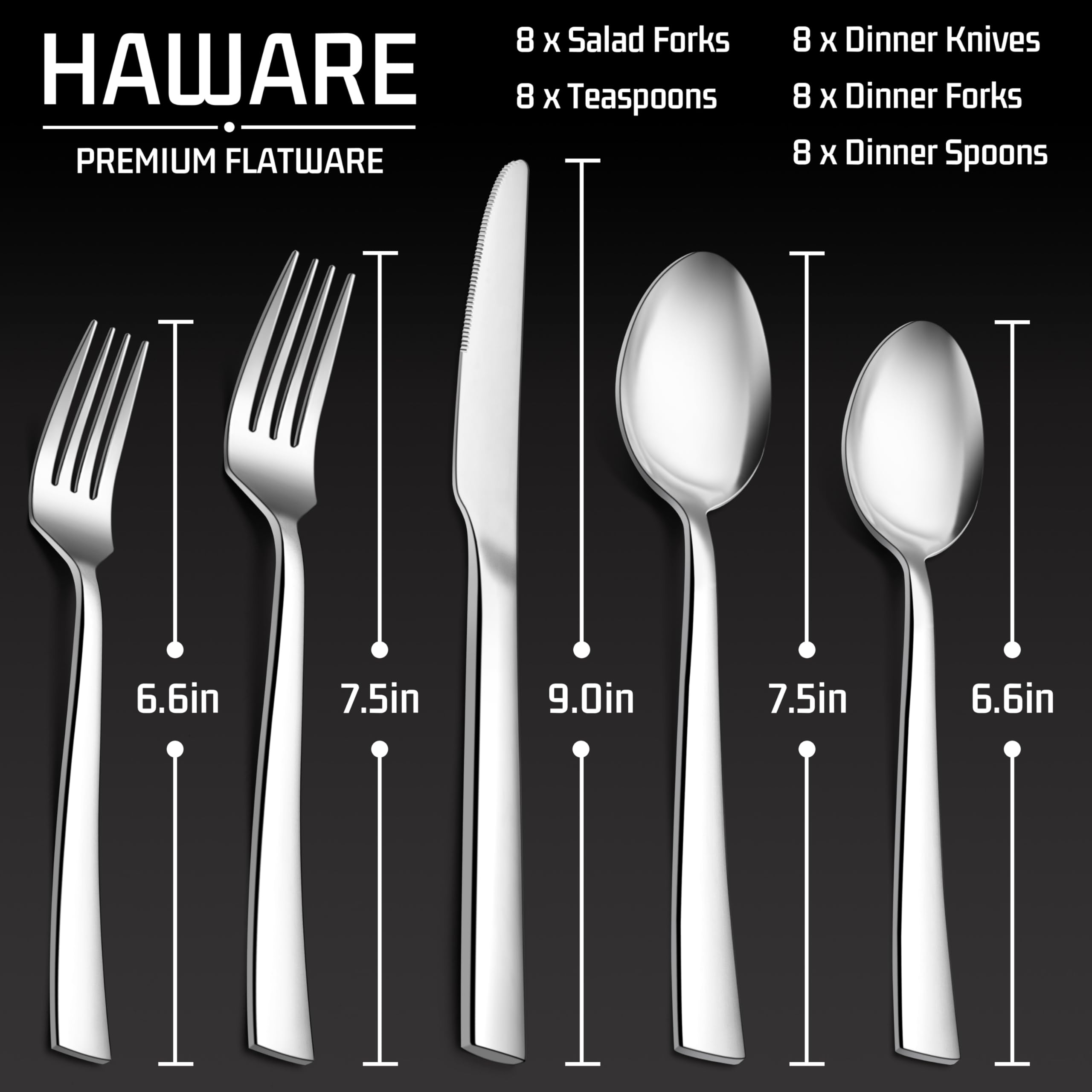 HaWare 40 Pieces Silverware Set, Stainless Steel Flatware Set for 8, Square Edge Cutlery Set for Home Restaurant Party, Food-Grade Tableware Include Knife Spoon Fork, Mirror Polished, Dishwasher Safe