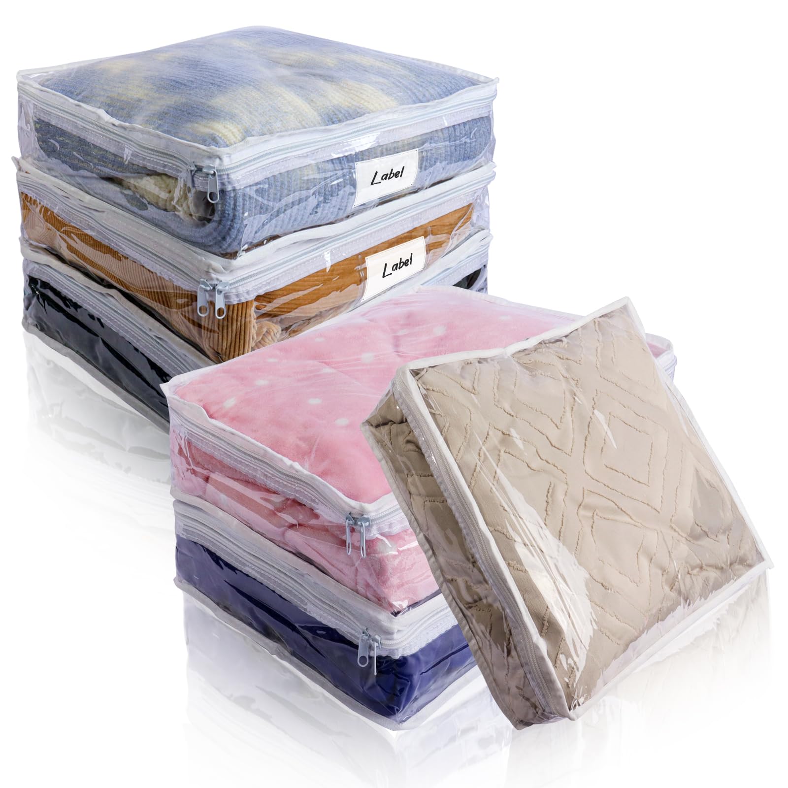 Clear Zippered Storage Bags 6 Packs Plastic Storage Bags Sweater Storage Bags with Zipper Clothing Storage Bags Organizer for Blankets Linen Bed Sheet Quilt Clothes Pillow (15.7 x 13.8 x 3.9 Inch)