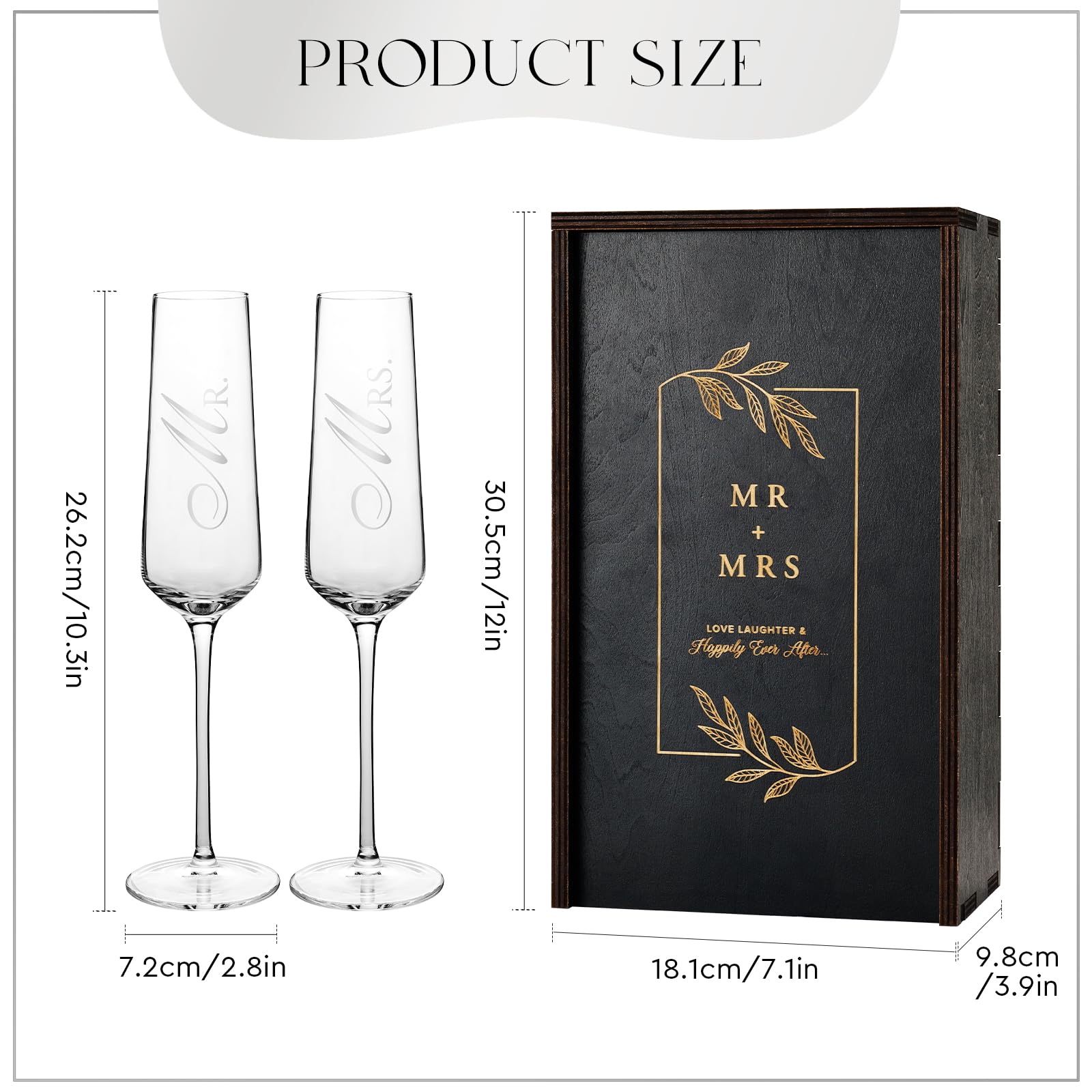 AW BRIDAL Wedding Champagne Flutes Set with Wood Memory Box, Crystal Champagne Flutes for Mr and Mrs Wedding Gift Bridal Shower Gift Anniversary Engagement Gift Valentines Day Gifts for Couple