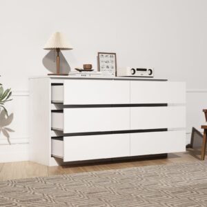 Vibe & Dine Double Dresser 6 Drawer, Modern Chest of Drawers with Wide Storage for Closet, Bedroom, Living Room