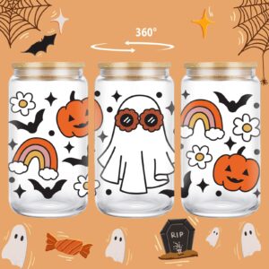 LEADO Ghost Pumpkin Halloween Cups, Iced Coffee Cup with Lid and Straw, 16 oz Fall Aesthetic Tumbler - Halloween Gifts for Women, Spooky Fall Gifts, Halloween Boo Basket Gifts for Her, Friends