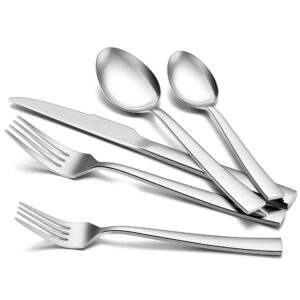 haware 40 pieces silverware set, stainless steel flatware set for 8, square edge cutlery set for home restaurant party, food-grade tableware include knife spoon fork, mirror polished, dishwasher safe