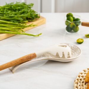 Ceramic Spoon Rest, 9 Inches Large Spoon Holder for Kitchen Counter, Kitchen Accessories, Dishwasher Safe, White