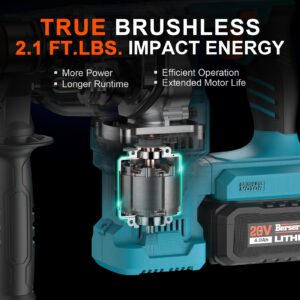 Berserker 20V Cordless 1-1/8" Rotary Hammer Drill SDS-Plus Brushless Motor with Safety Clutch, 4.0Ah Lithium-Ion Battery Powered, 3.0A Fast Charger, 4 Modes Variable Speed Rotomartillo for Concrete