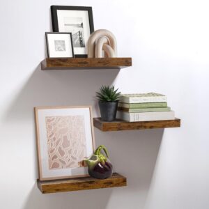 AHDECOR Floating Shelves, Stylish Rustic Wooden Wall Shelves with Invisible Brackets, Versatile Wall Mounted Storage Shelves for Home and Office Decor, Set of 3