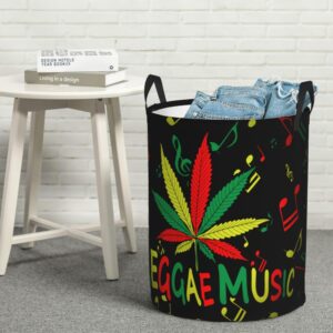 Lightweight Laundry Hamper Compatible With Rasta Flag Weedleaf Reggae Music Laundry Basket, Large Fabric Collapsible Clothes Hamper Easy Carrying with Handles for Boys Girls Bedroom Nursery