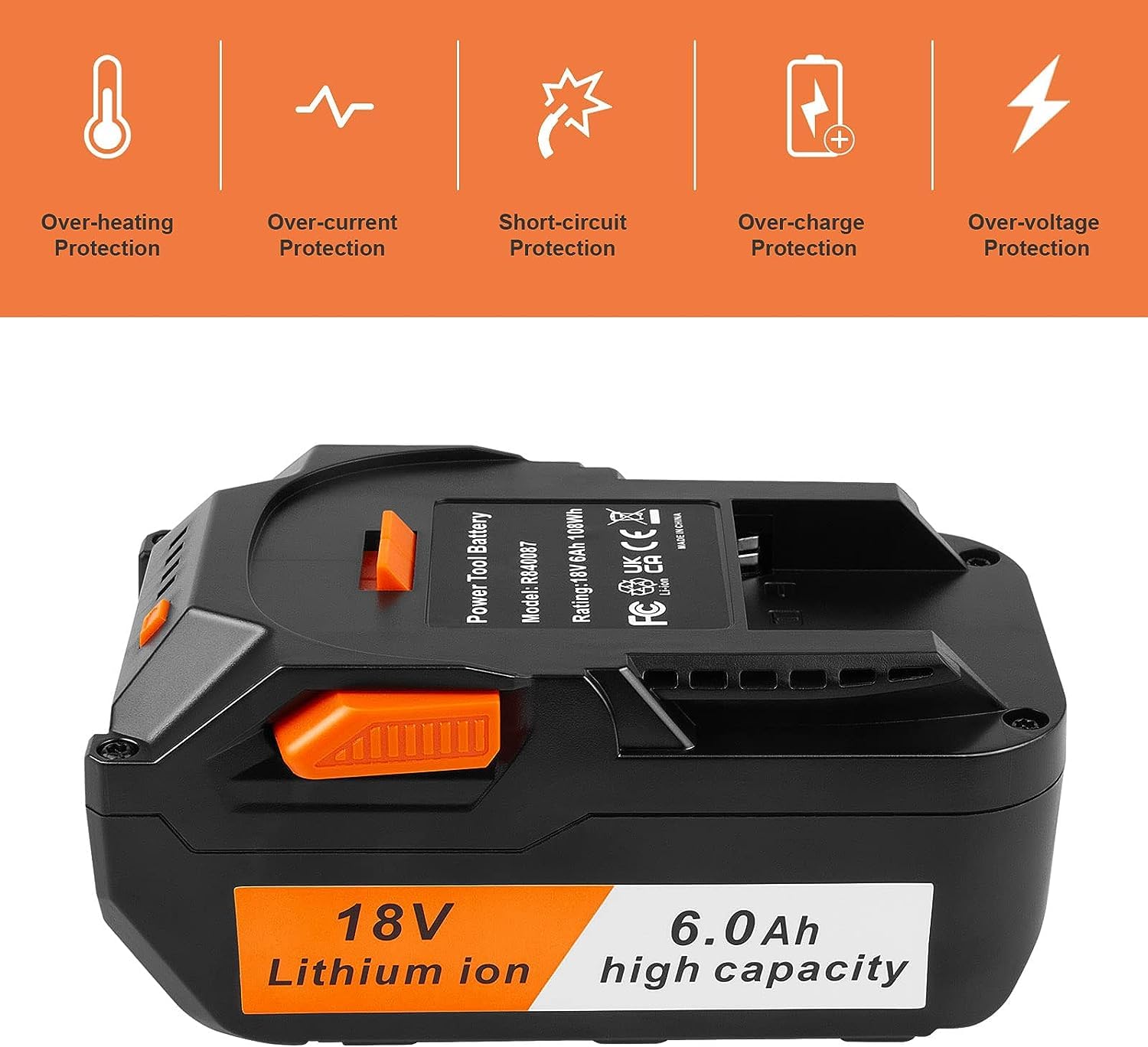 ARyee 18V 6000mAh Battery Replacement Compatible with RIDGID 18V Drill R840087 R840083 R840086 R840085 R840084 Cordless Tools Lithium Ion Battery, 2 Pack