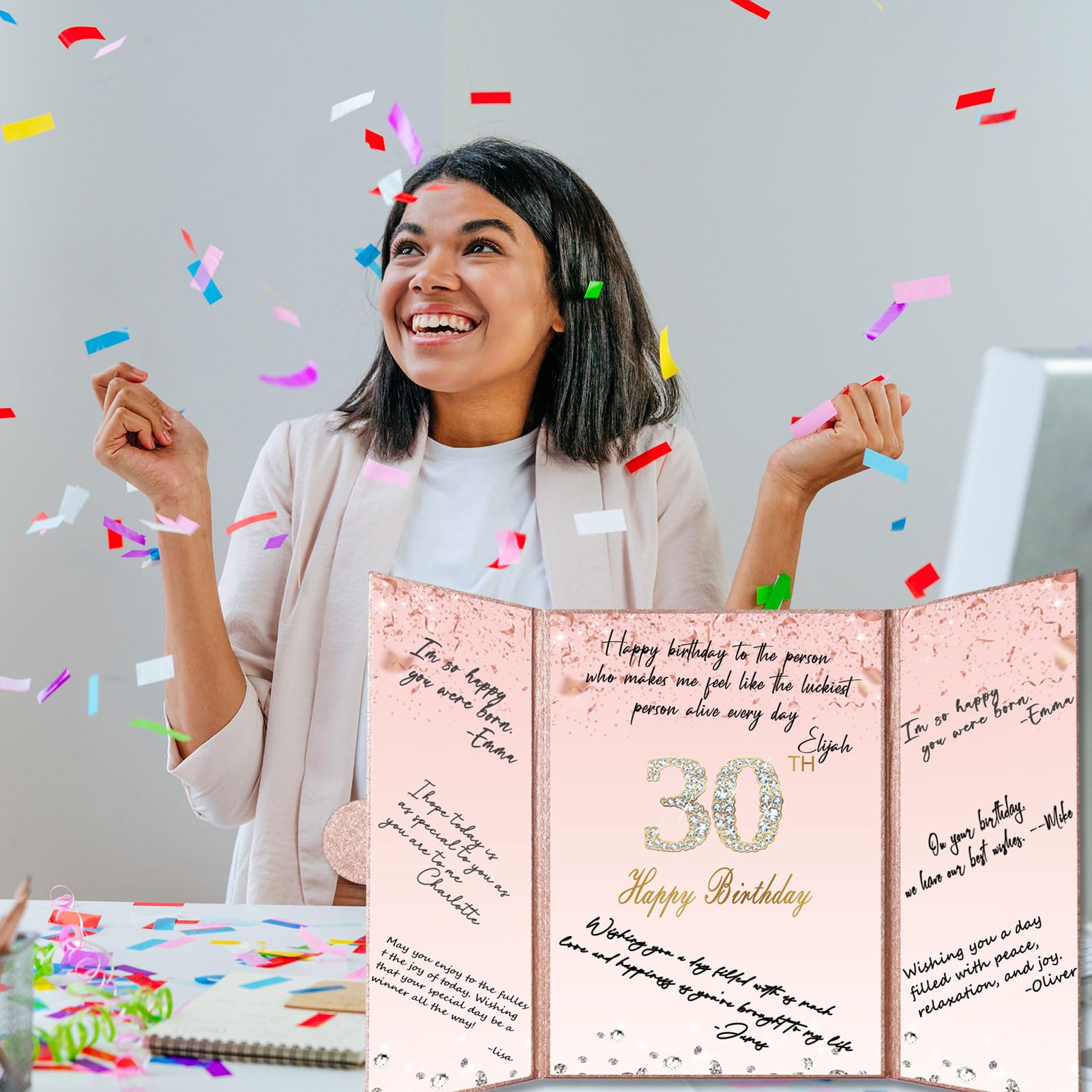 Crenics Rose Gold 30th Birthday Decorations, Creative 30th Birthday Guest Sign in Book Alternative, Large 30th Birthday Signature Book 12" x 18", Great 30 Years Old Birthday Gifts for Women