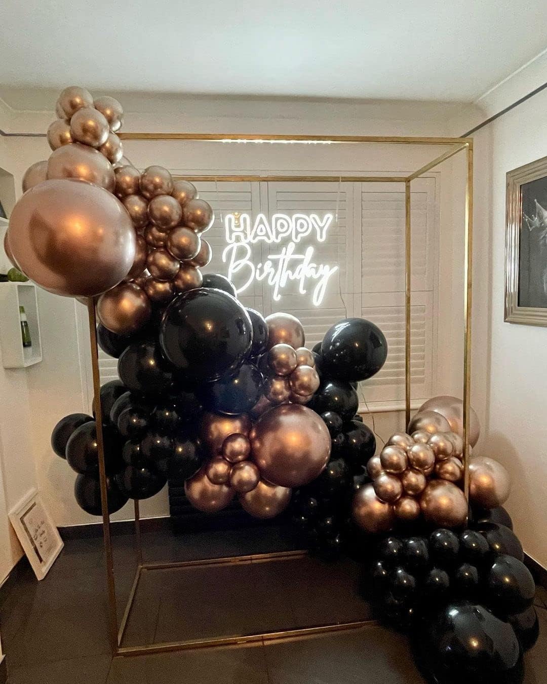 Rose Gold and Black Balloon Arch Kit, ADOINBY 140Pcs Metallic Rose Gold Black Balloon 18 12 10 5 Inch Different Size Balloons for Birthday Party Bridal Shower Wedding Engagement Anniversary Decoration