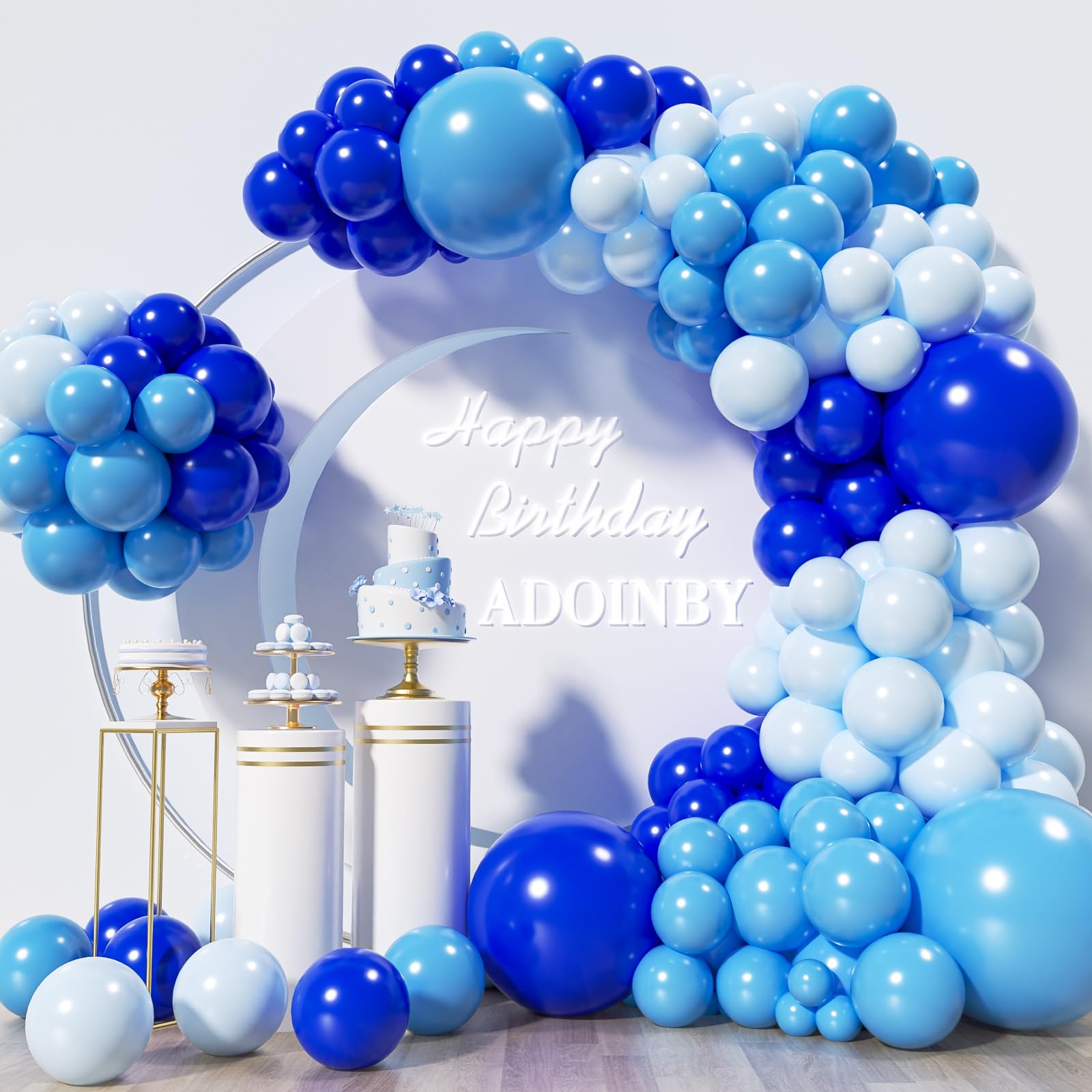 Blue Balloons Arch Kit, ADOINBY 139Pcs Macaron Blue Royal Blue Balloon Garland kit, 18 12 10 5 Inch Different Size Balloons for Baby Shower Graduation Boys Birthday Ocean Themed Party Decorations