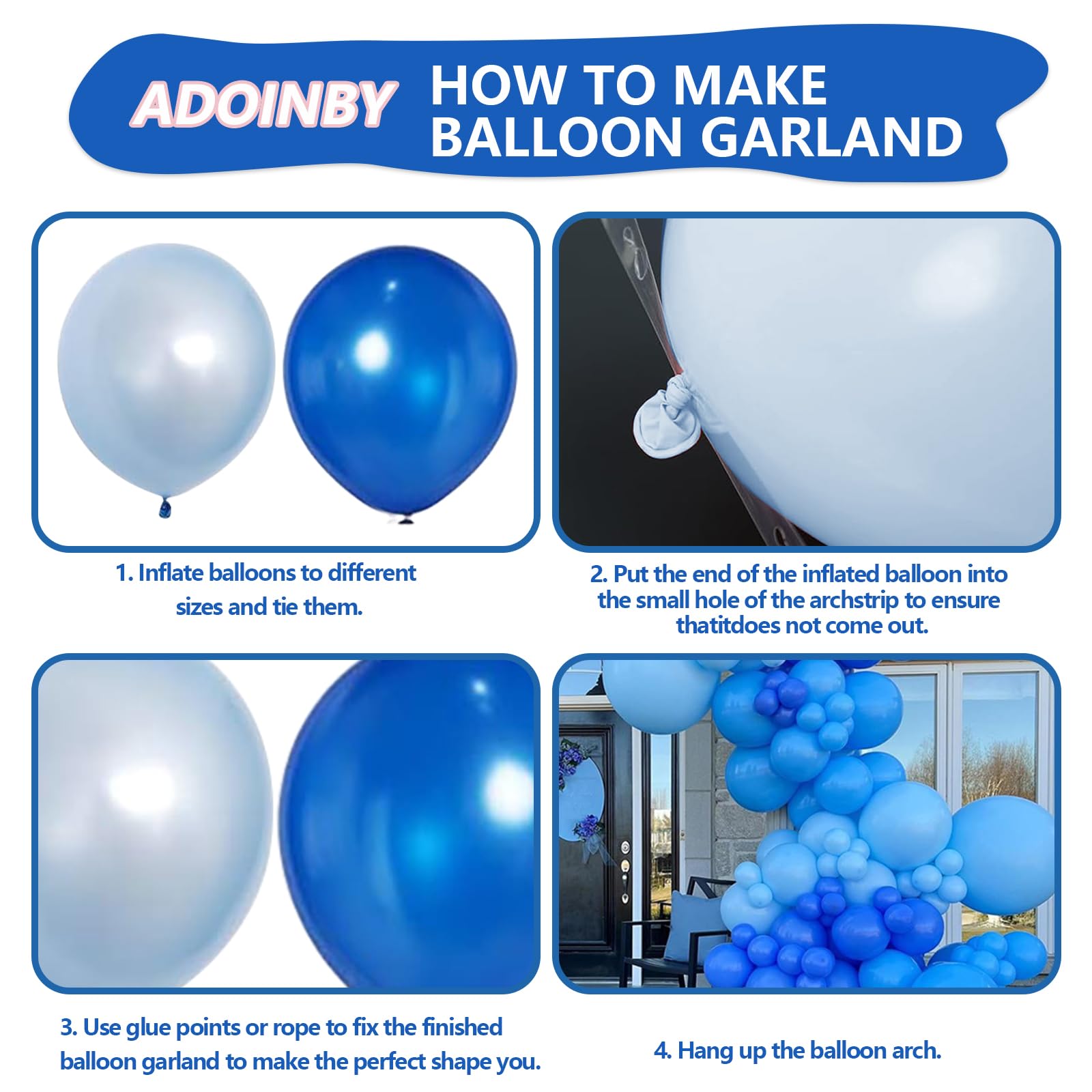 Blue Balloons Arch Kit, ADOINBY 139Pcs Macaron Blue Royal Blue Balloon Garland kit, 18 12 10 5 Inch Different Size Balloons for Baby Shower Graduation Boys Birthday Ocean Themed Party Decorations