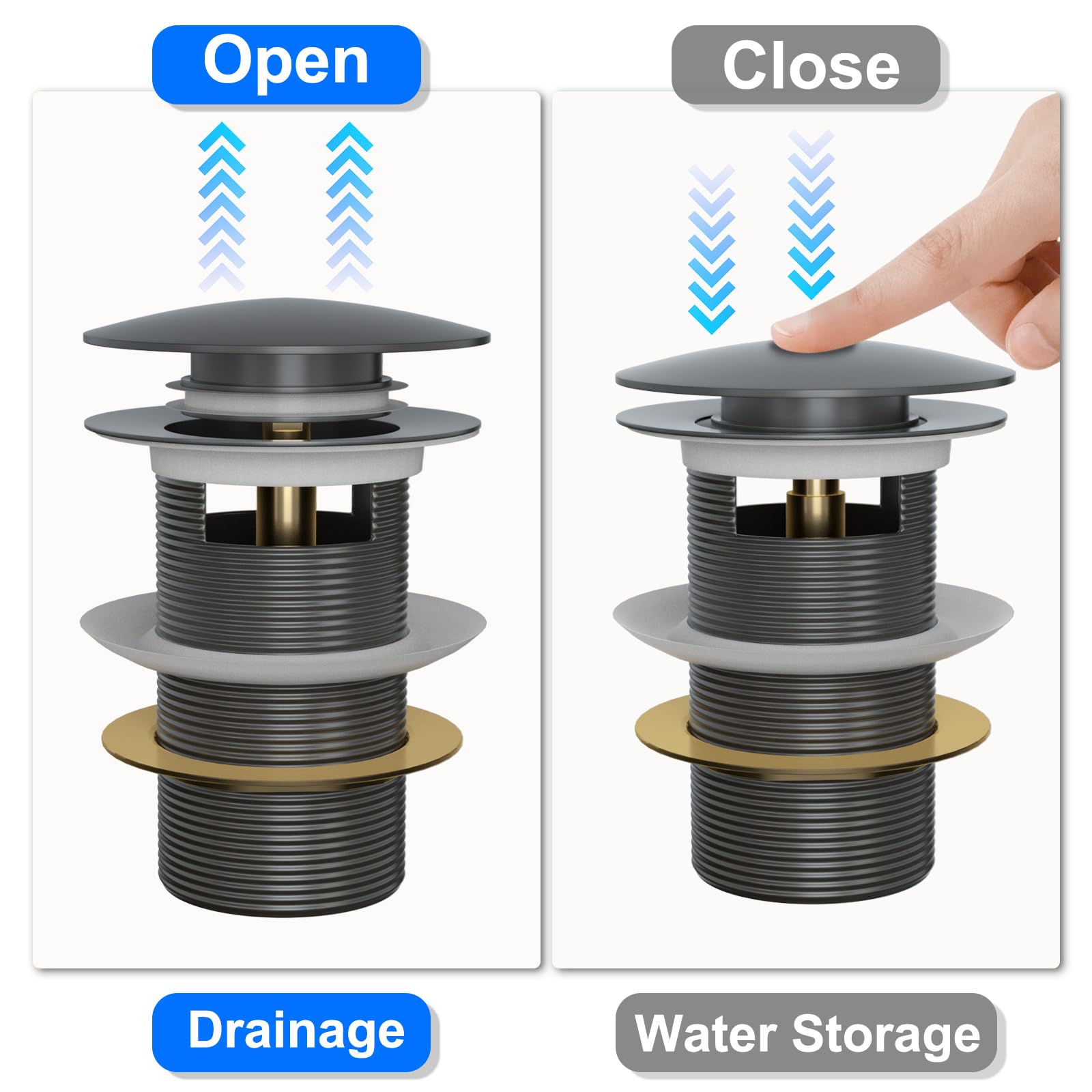 Fibetter Pop-up Drain for Freestanding Tub, Free Standing Bathtub Drain Stopper Kit for Tub Drains with Overflow, CUPC Certification (Space Gray)