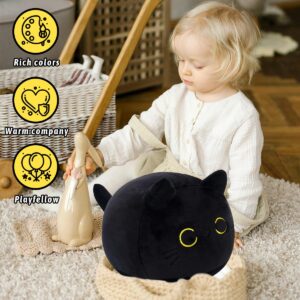 Alayger Black Cat Plush Pillow 7" Black Kitten Stuffed Animals, Soft Kawaii Plushies Hugging Cat Plush Toy for Kids