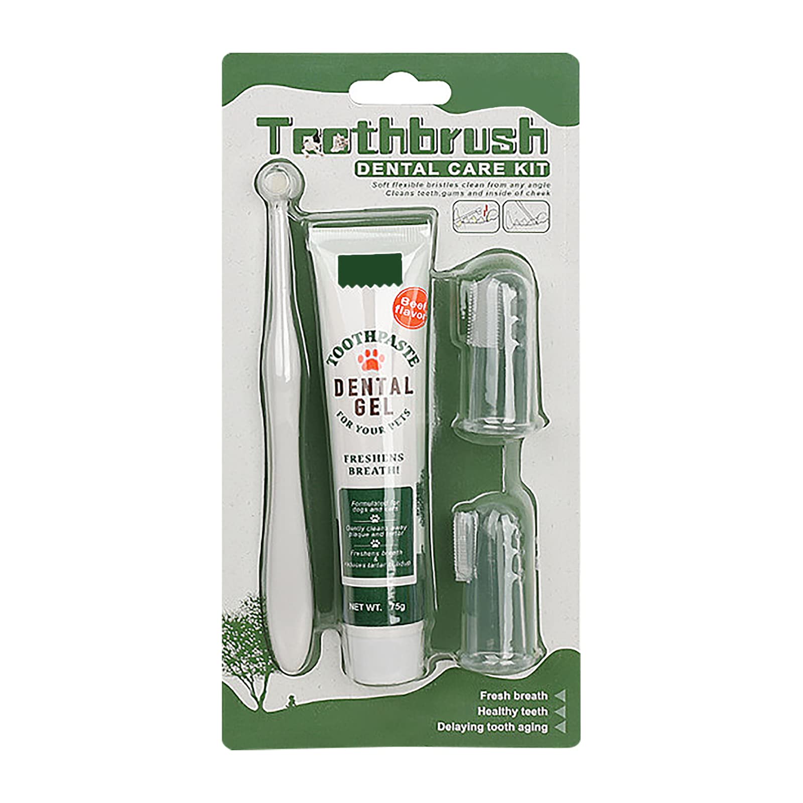 Ylucky Pet Toothbrush Toothpaste Kit Dog Teeth Cleaning Cat Teeth Cleaning Dental Care Kit Pet Finger Toothbrush, Reduce Plaque & Tartar Buildup, Beef Flavor