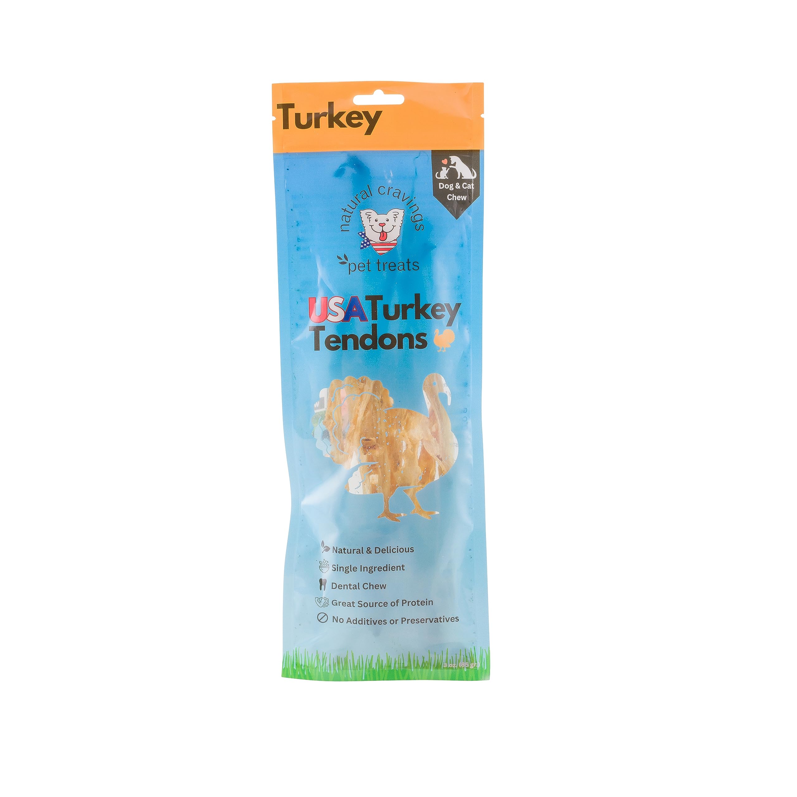 Natural Cravings Turkey Tendon Chew & Treat for Dogs and Cats | Glycerin-Free | Single Ingredient | Promotes Dental Health | 3oz Bags (Pack of 3)