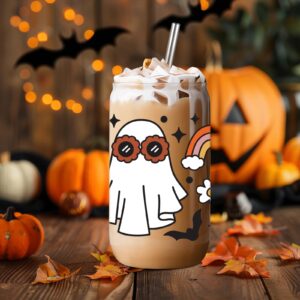 LEADO Ghost Pumpkin Halloween Cups, Iced Coffee Cup with Lid and Straw, 16 oz Fall Aesthetic Tumbler - Halloween Gifts for Women, Spooky Fall Gifts, Halloween Boo Basket Gifts for Her, Friends