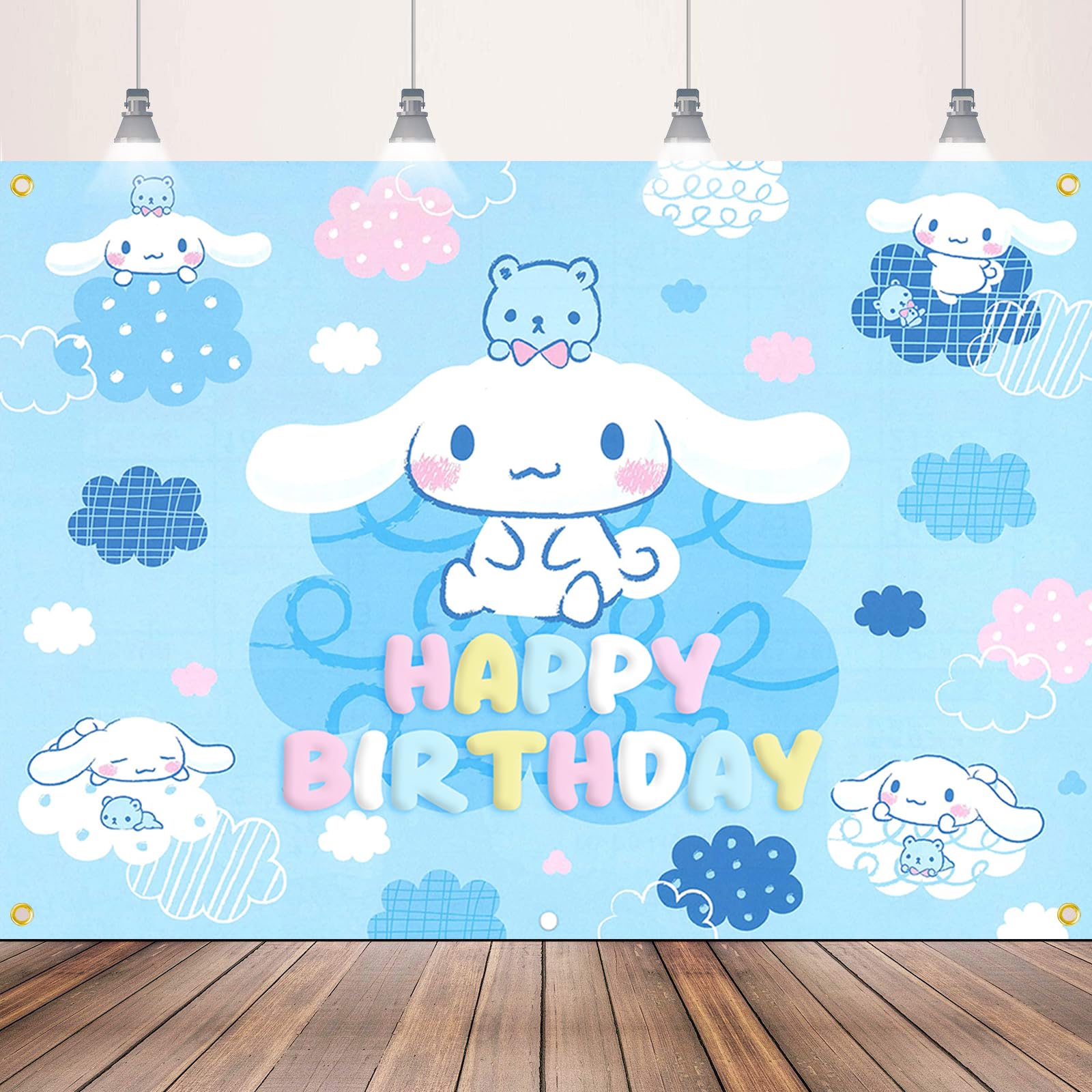 Cinnamoroll Birthday Decorations, Party Supplies Set Include Banner, Backdrop, Balloons, Hanging Swirls, Cake Cupcake Toppers, Tablecloth for Kids Cinnamoroll Theme Party