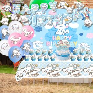 Cinnamoroll Birthday Decorations, Party Supplies Set Include Banner, Backdrop, Balloons, Hanging Swirls, Cake Cupcake Toppers, Tablecloth for Kids Cinnamoroll Theme Party