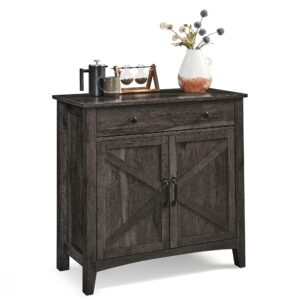 vasagle coffee bar cabinet, kitchen storage cabinet with drawer, farmhouse cabinet sideboard with adjustable shelf for kitchen, stone gray ubbk341b02