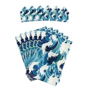 CENTRAL 23 Blue Wrapping Paper - 6 Sheets of Birthday Gift Wrap - Japanese Great Wave Inspired - Ocean Themed - For Kids Men Women - Recyclable