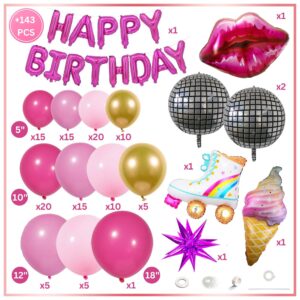 143Pcs Hot Pink Balloon Garland Arch Kit for Theme Party Pink Girl Birthday Party Princess Party Balloon Decoration Bachelorette Party Decoration Pink Arch DIY Kit Bridal Retro Disco