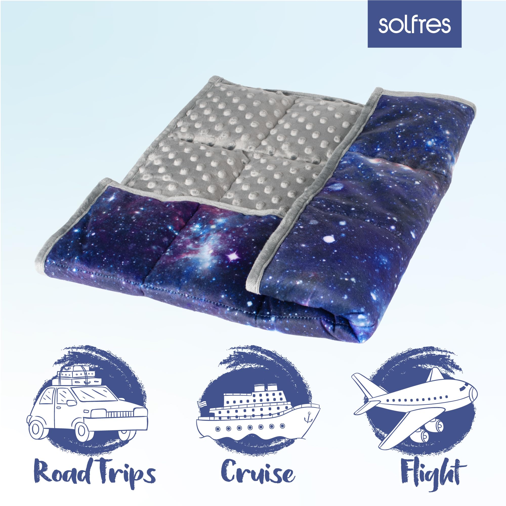 Solfres 7lbs Small Weighted Lap Pad Blanket Throw for Kids Boys Teens 20in x 23in - Sleep Therapy Plush Travel Size with Glass Beads, Dark Blue Universe Galaxy