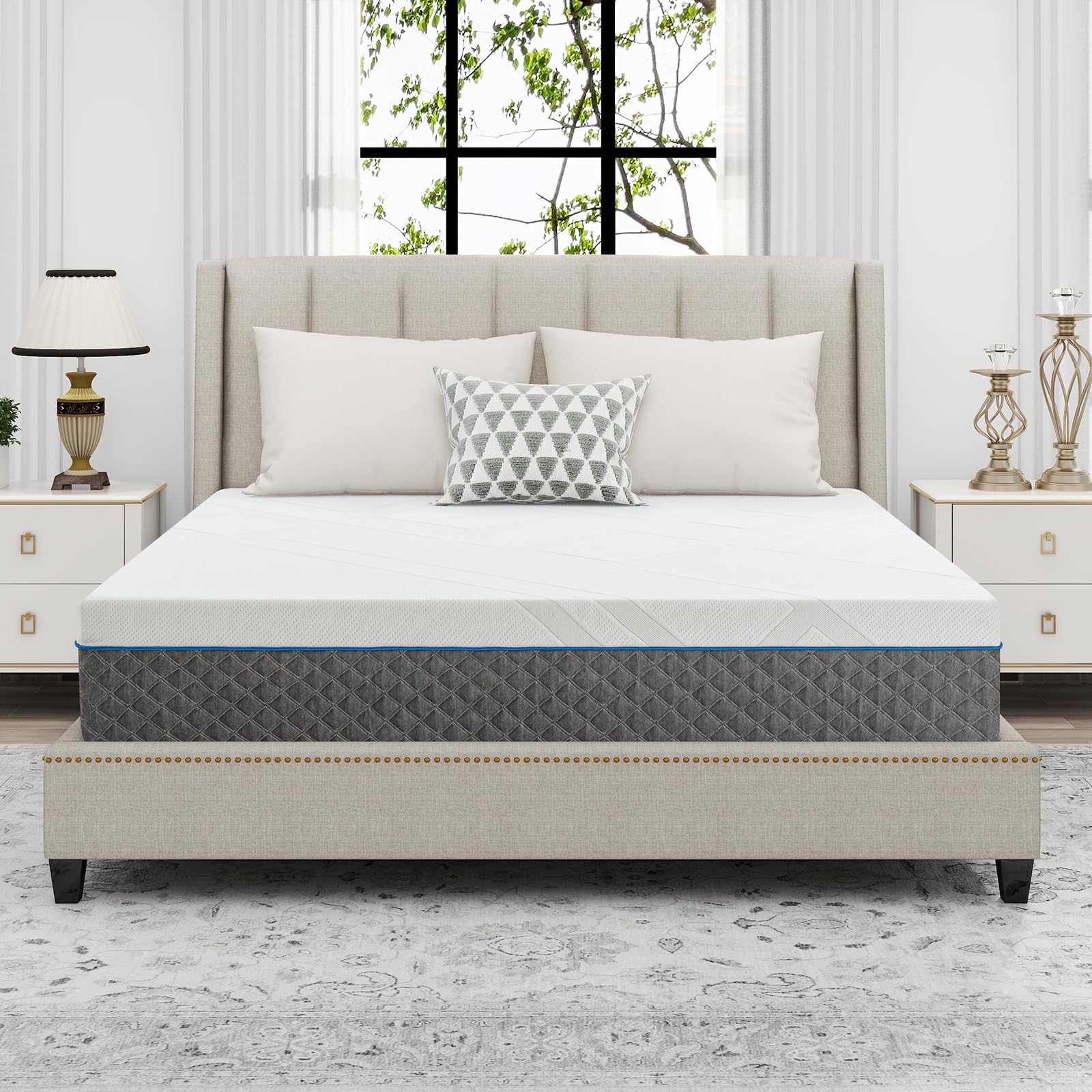 Queen Mattress 12 Inch, Memory Foam Queen Size Mattress Made in USA, Medium Firm Feel, Zoned Pressure Relief, Certified Safe Foams and Fabric, Mattress in A Box