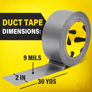 Duct Tape Heavy Duty Waterproof - Silver Tape 90 Feet x 2 Inch - 5 Roll Pack Duct Tape Bulk - Flexible, No Residue, Strong, Easy Tear and All-Weather Tape - Grey Heavy Duty Duct Tape for DIY Repairs