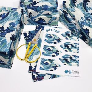 CENTRAL 23 Blue Wrapping Paper - 6 Sheets of Birthday Gift Wrap - Japanese Great Wave Inspired - Ocean Themed - For Kids Men Women - Recyclable