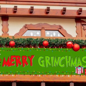 Nepnuser Green Christmas Fence Banner Winter Holiday Party Decoration Xmas Large Home Garden Outdoor Yard Hanging Sign Decor-1.6 * 8.2ft (Green-A)