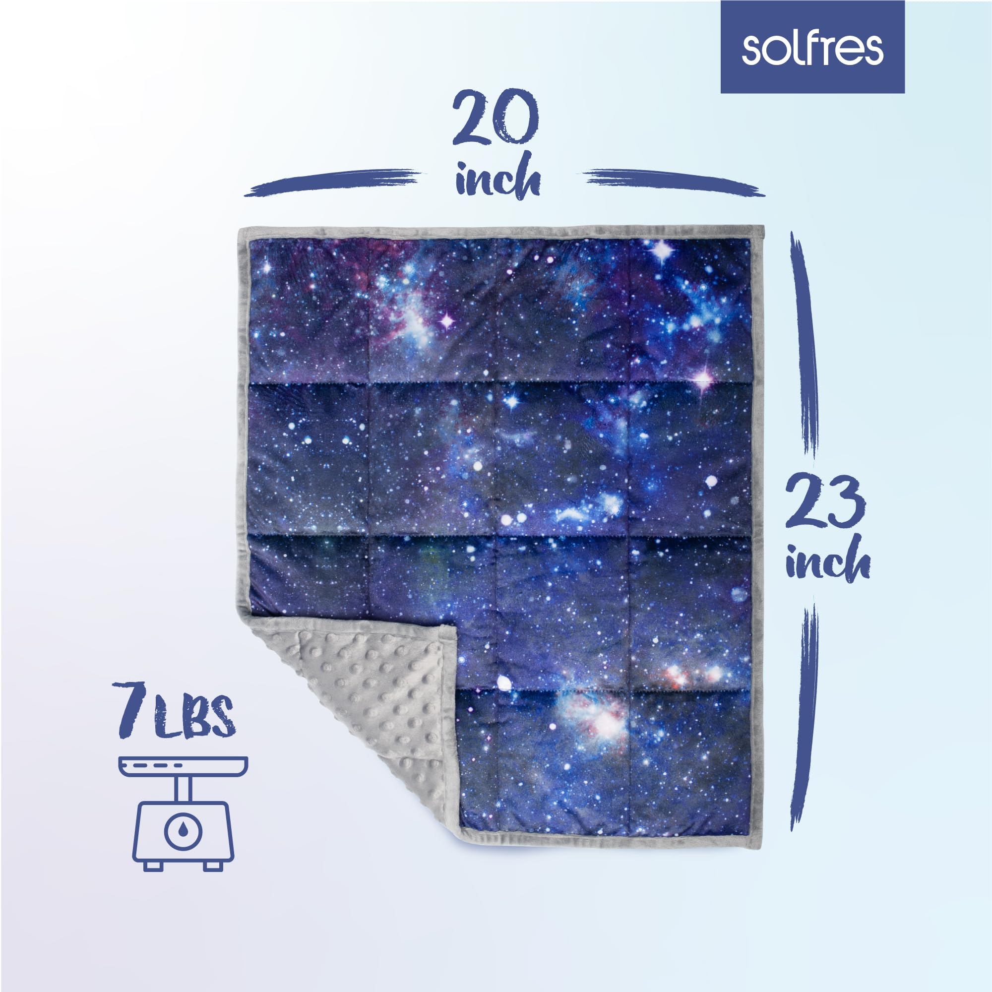 Solfres 7lbs Small Weighted Lap Pad Blanket Throw for Kids Boys Teens 20in x 23in - Sleep Therapy Plush Travel Size with Glass Beads, Dark Blue Universe Galaxy