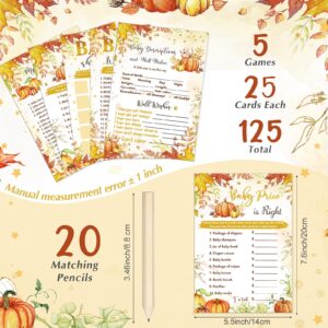 Fuutreo 145 Pieces Thanksgiving Baby Shower Party Games Sets, 125 Pumpkin Theme Baby Shower Games Paper Cards with 20 Editable Pencils Gifts for Fall Harvest Family Party Game Supplies