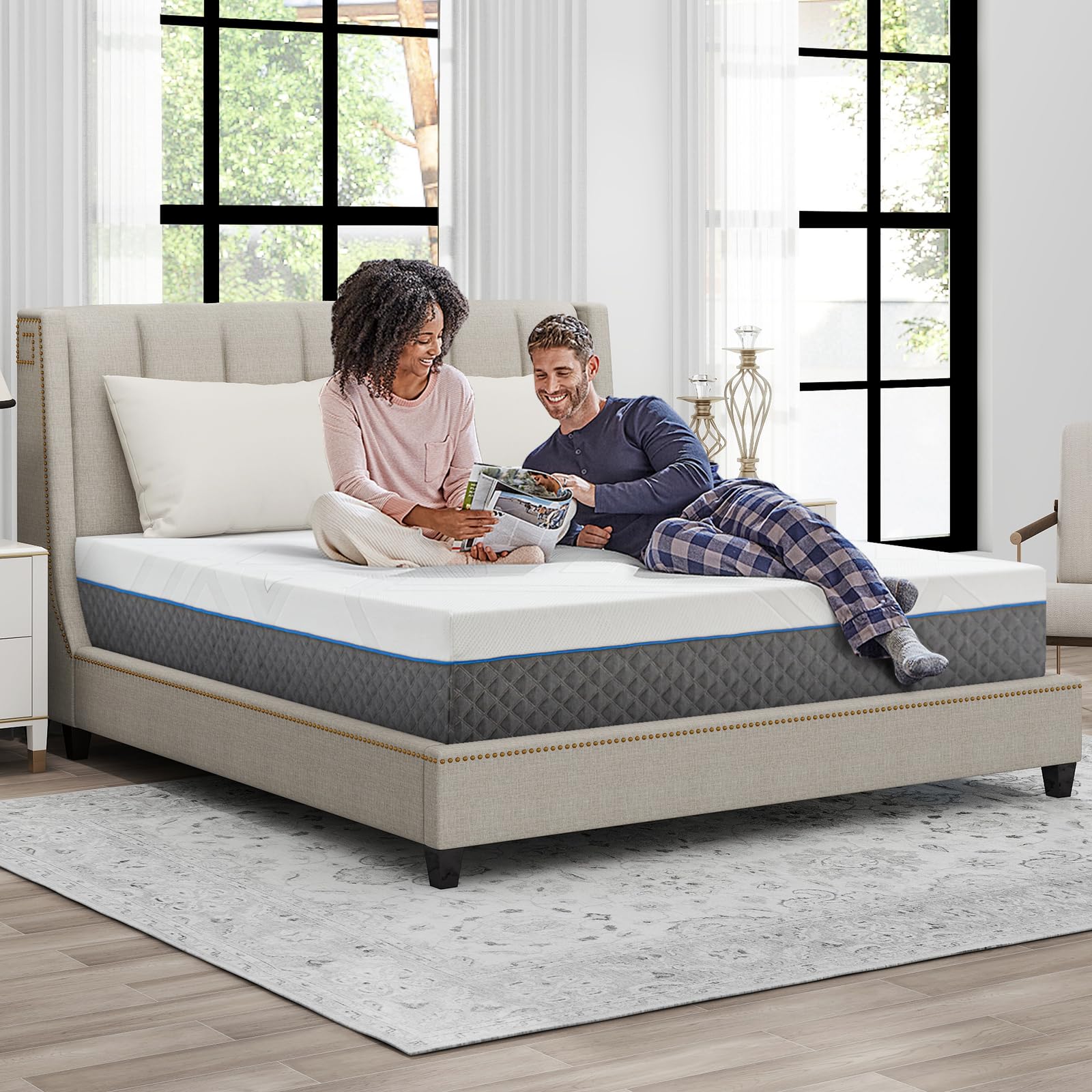 Queen Mattress 12 Inch, Memory Foam Queen Size Mattress Made in USA, Medium Firm Feel, Zoned Pressure Relief, Certified Safe Foams and Fabric, Mattress in A Box