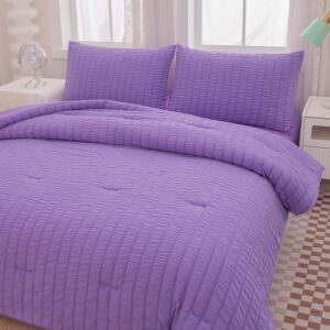 Yadangxiawa Seersucker Purple Queen Size Comforter Sets for Girls Women Boho Purple Seersucker Bedding Set & Collections 5 Pieces-Soft Lightweight Microfiber Bed Set for All Season,Queen 90''x90''…