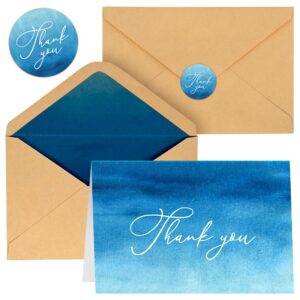 100 thank you cards with envelopes - elegant blue design, perfect for graduation thank you cards 2024, weddings, baby showers, parties, and small business - includes 120 stickers for easy sealing