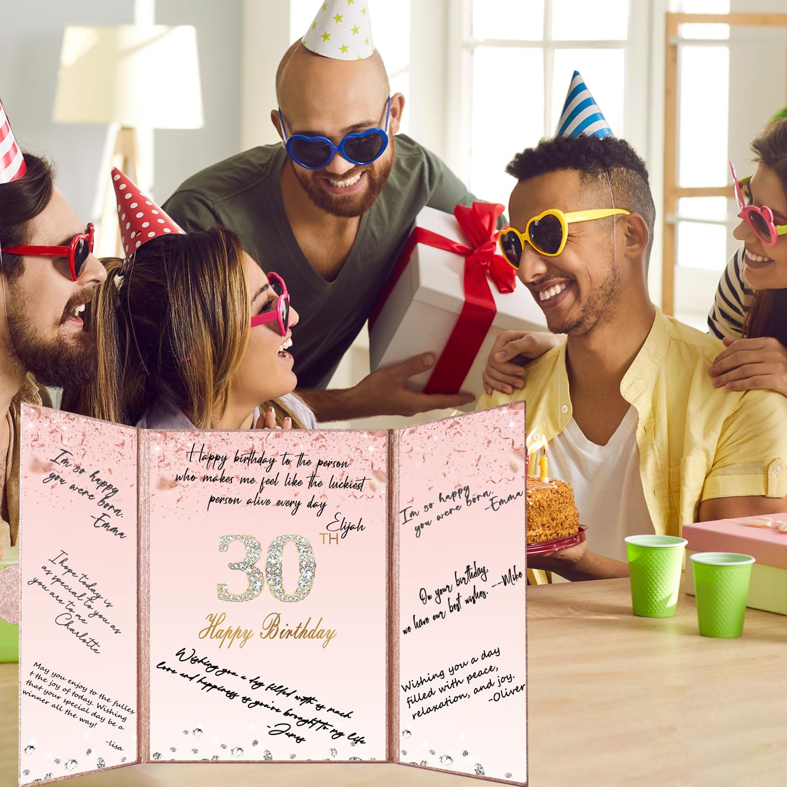 Crenics Rose Gold 30th Birthday Decorations, Creative 30th Birthday Guest Sign in Book Alternative, Large 30th Birthday Signature Book 12" x 18", Great 30 Years Old Birthday Gifts for Women