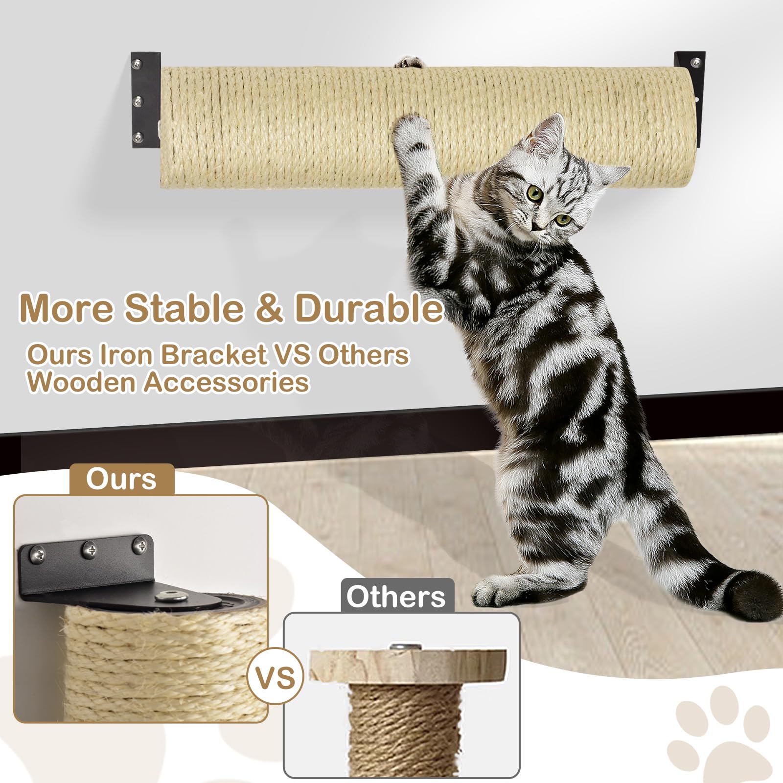 2 Pack Wall Mounted Cat Scratching Post 3 in1 Cage Wall Mounted Rope Cat Scratcher Post Replacement Cat Claw Scratcher Tree for Indoor Cats or Kittens Cat Wall Shelves Climbing Furniture (Sisal)