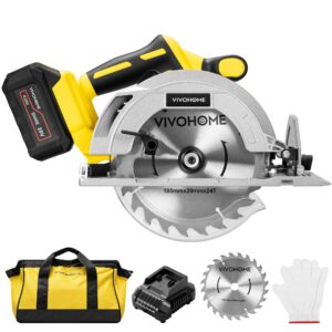 vivohome 7-1/4-inch circular saw kit, 20v brushless 4000 rpm, max cutting depth 2-12/25"(90°), 1-5/8"(45°), cordless saw with a 4.0-ah battery, fast charger, and carrying bag