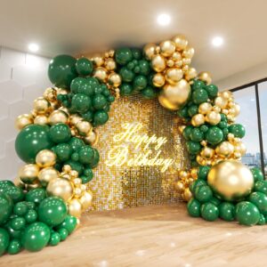 adoinby green and gold balloon arch kit, 140pcs emerald forest hunter dark green metallic gold balloon garland kit for wedding, engagements, birthday, baby shower, anniversary party decorations