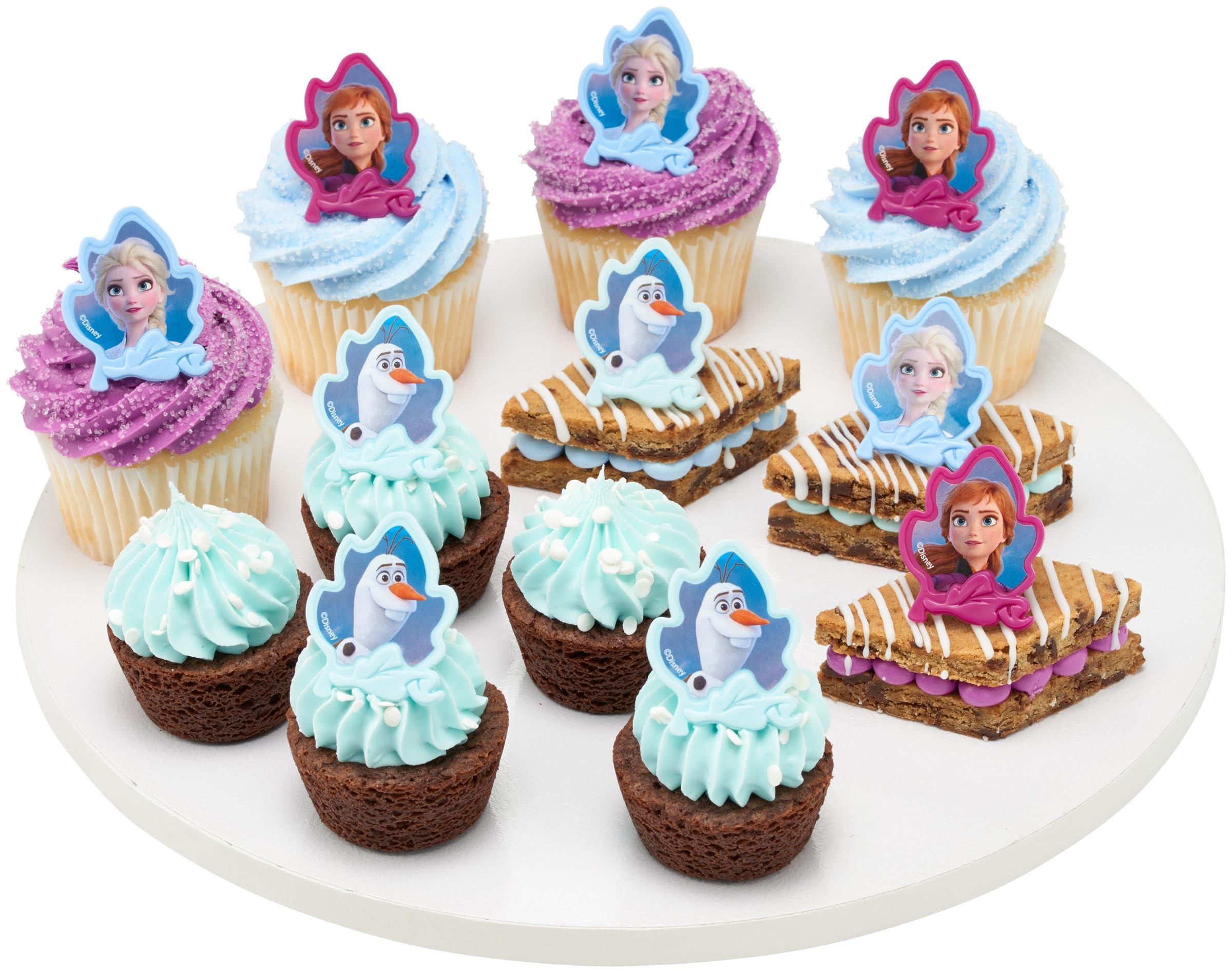 DecoPac Frozen II Rings, Cupcake Decorations Featuring Elsa, Anna, And Olaf For Birthday And Christmas Celebrations - 24 Pack