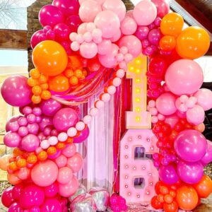 Pink and Orange Balloon Arch Kit, ADOINBY 161Pcs Hot Pink Orange Metallic Gold Latex Balloon Garland kit, 18 12 10 5 Inch Different Size Balloons for Birthday Baby Shower Wedding Party Decorations