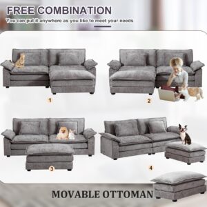 85.8" Modern Sectional Couch Sofas for Living Room, Chenille Fabric Double-Upholstered Comfy Sleeper Sofa, Wide Loveseat Couches with Chaise for Bedroom, Apartment, Office (Light Grey)