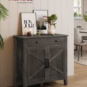 VASAGLE Coffee Bar Cabinet, Kitchen Storage Cabinet with Drawer, Farmhouse Cabinet Sideboard with Adjustable Shelf for Kitchen, Stone Gray UBBK341B02