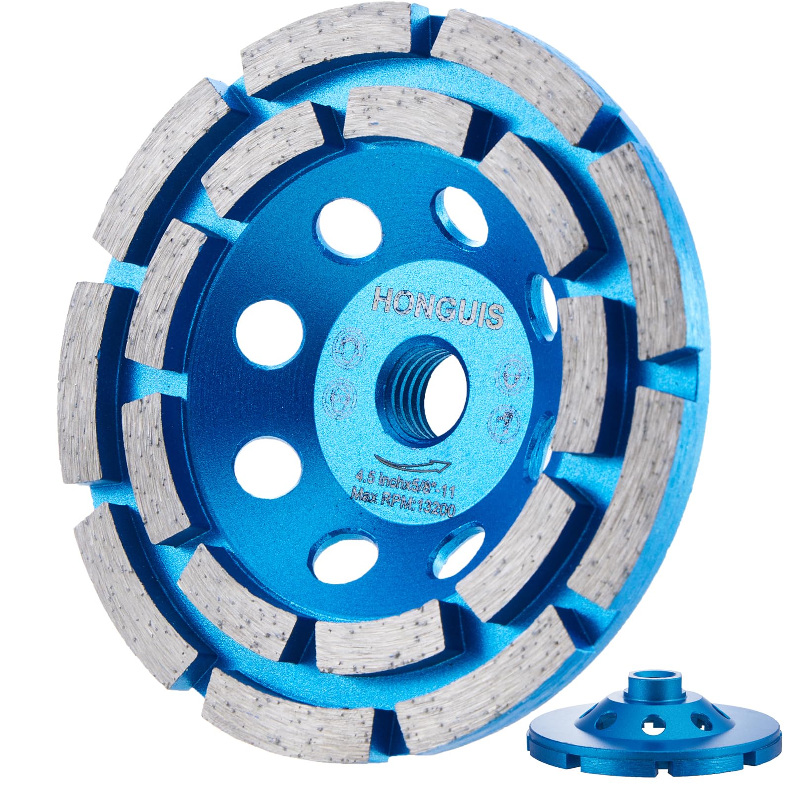 HONGUIS 4 1/2 inch Concrete Grinding Wheel,5/8"-11 Arbor Diamond Cup Grinding Wheel Double Row for Granite Marble Concrete Masonry Stone