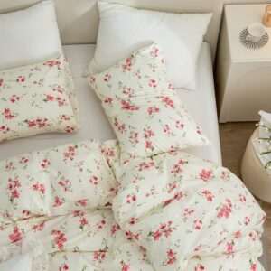 MOTNTD Floral Duvet Cover Twin Soft Cotton Bedding Set Twin Aesthetic Shabby Chic Girls Flower Pattern Duvet Cover Set 3 Piece Breathable Garden Botanical Comforter Cover with 2 Pillowcases