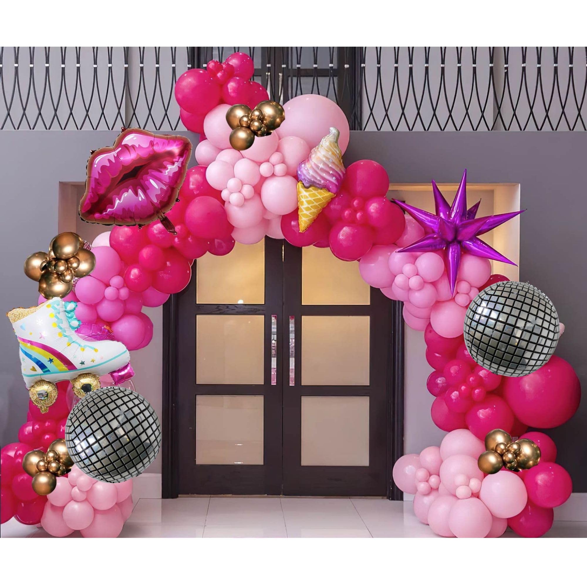 143Pcs Hot Pink Balloon Garland Arch Kit for Theme Party Pink Girl Birthday Party Princess Party Balloon Decoration Bachelorette Party Decoration Pink Arch DIY Kit Bridal Retro Disco