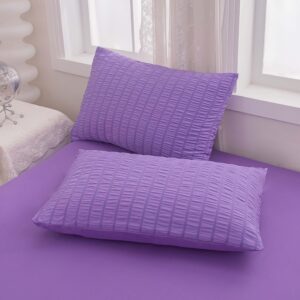 Yadangxiawa Seersucker Purple Queen Size Comforter Sets for Girls Women Boho Purple Seersucker Bedding Set & Collections 5 Pieces-Soft Lightweight Microfiber Bed Set for All Season,Queen 90''x90''…